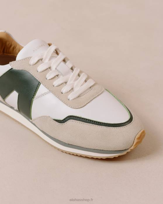 femmes blanc brillant vert foncé P64N74 Alohas tb.015 - baskets en cuir blanc et vert