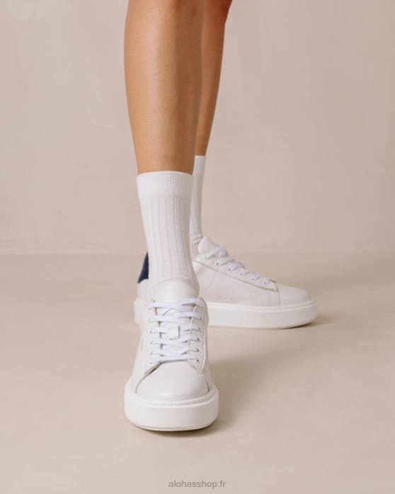 femmes bleu marine blanc brillant P64N92 Alohas tb.65 - baskets en cuir blanc et bleu
