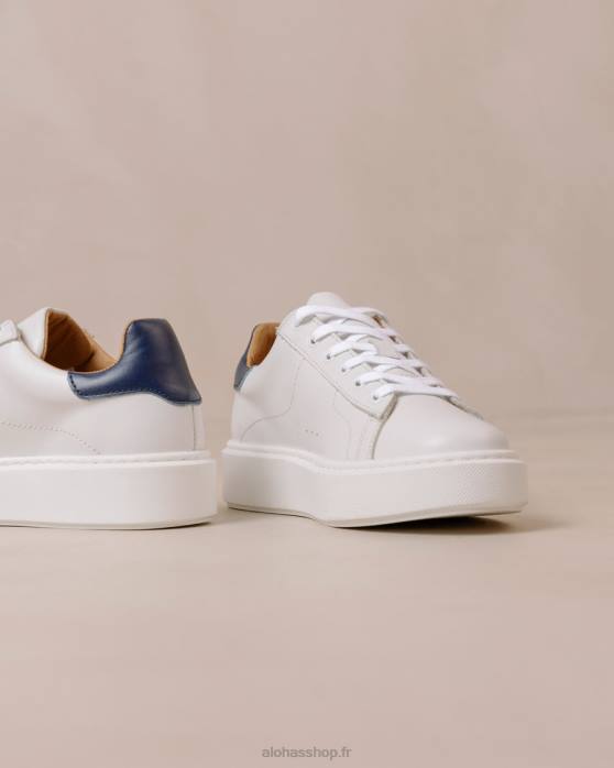 femmes bleu marine blanc brillant P64N92 Alohas tb.65 - baskets en cuir blanc et bleu
