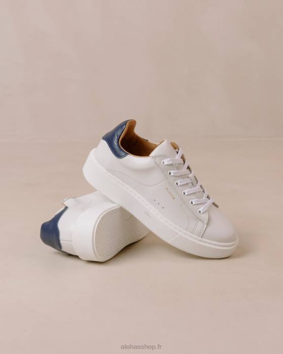 femmes bleu marine blanc brillant P64N92 Alohas tb.65 - baskets en cuir blanc et bleu