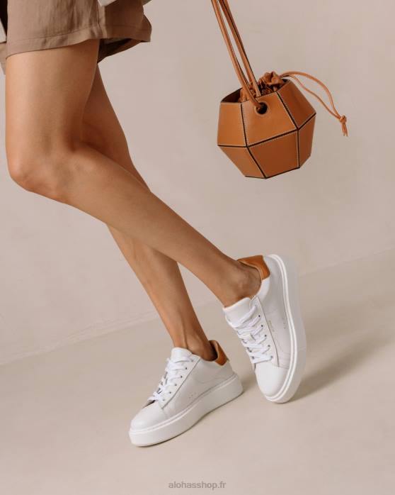 femmes bronzage blanc brillant P64N90 Alohas tb.65 - baskets en cuir blanc et marron