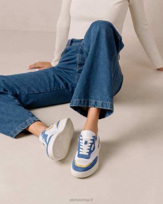 femmes cavalier P64N72 Alohas tb.87 - baskets en cuir blanc et bleu