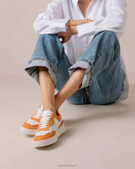 femmes orange pomelo blanc brillant P64N73 Alohas tb.87 - baskets en cuir blanc et orange