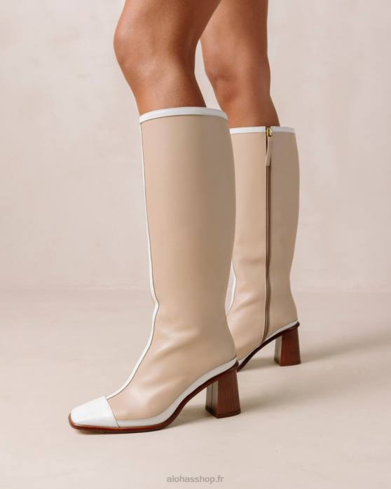 femmes beige pierre blanc brillant P64N38 Alohas east retro - bottines en cuir blanc et beige