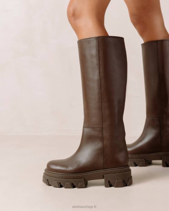 femmes brun café P64N101 Alohas katiuska - bottes en cuir marron foncé