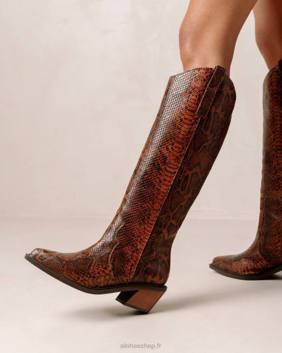 femmes brun indo P64N254 Alohas mount indo - bottes en cuir de serpent marron