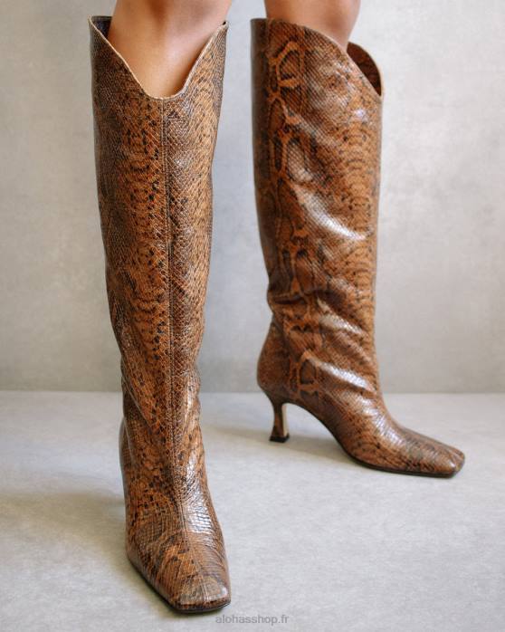 femmes brun indo P64N582 Alohas billy indo - bottes en cuir de serpent marron