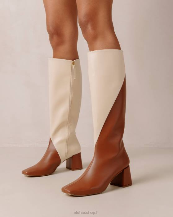 femmes brun pain d'épice blanc chaud P64N104 Alohas craie - bottes en cuir vegan blanc et marron