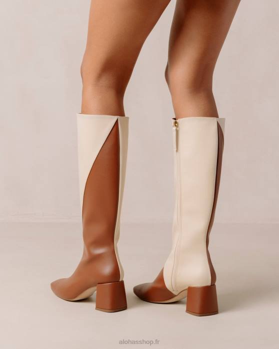 femmes brun pain d'épice blanc chaud P64N104 Alohas craie - bottes en cuir vegan blanc et marron