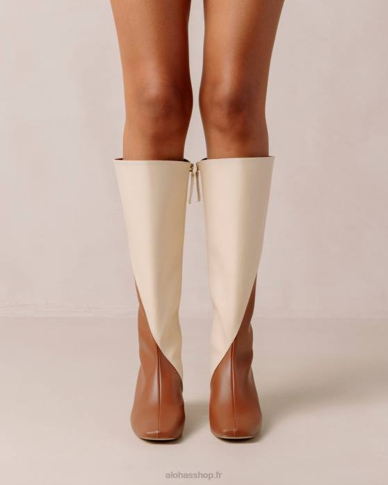 femmes brun pain d'épice blanc chaud P64N104 Alohas craie - bottes en cuir vegan blanc et marron