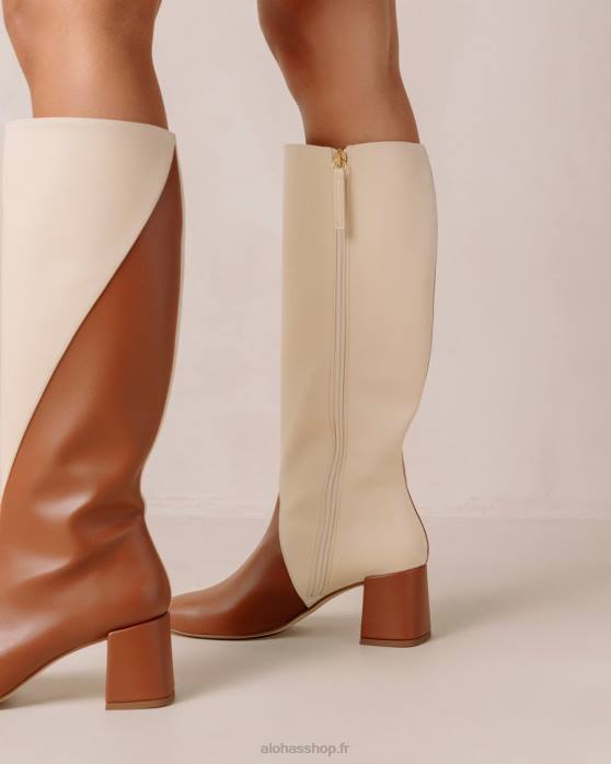 femmes brun pain d'épice blanc chaud P64N104 Alohas craie - bottes en cuir vegan blanc et marron