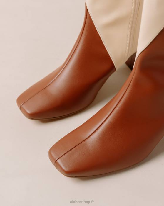 femmes brun pain d'épice blanc chaud P64N104 Alohas craie - bottes en cuir vegan blanc et marron