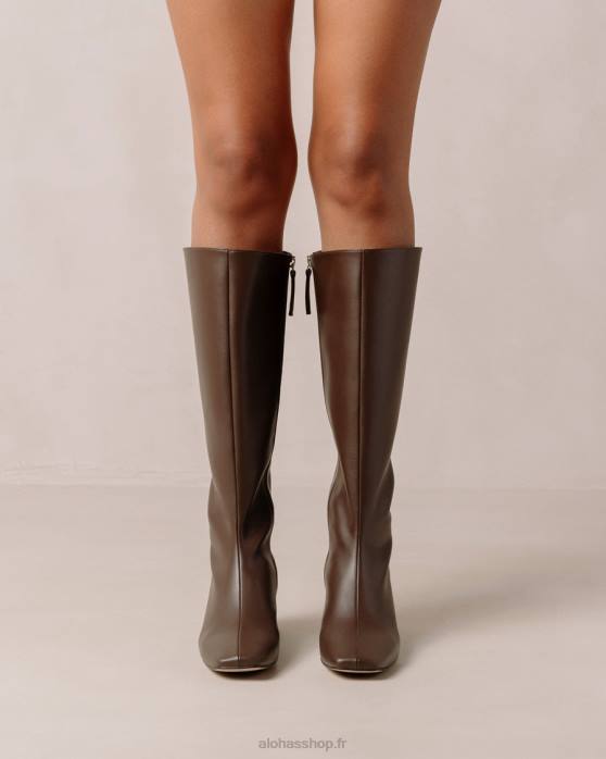 femmes brun terre d'ombre P64N109 Alohas craie - bottes en cuir vegan marron foncé
