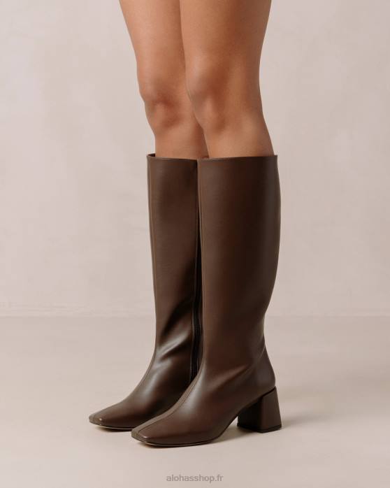 femmes brun terre d'ombre P64N109 Alohas craie - bottes en cuir vegan marron foncé