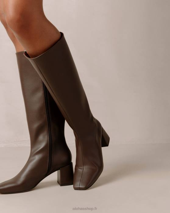 femmes brun terre d'ombre P64N109 Alohas craie - bottes en cuir vegan marron foncé