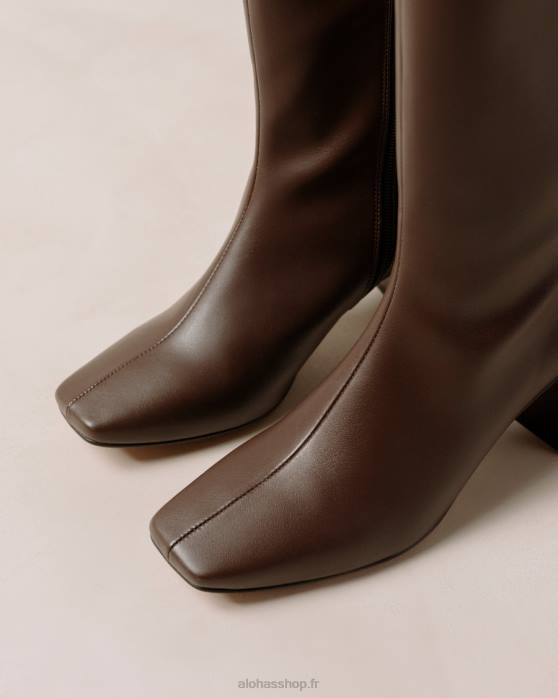 femmes brun terre d'ombre P64N109 Alohas craie - bottes en cuir vegan marron foncé