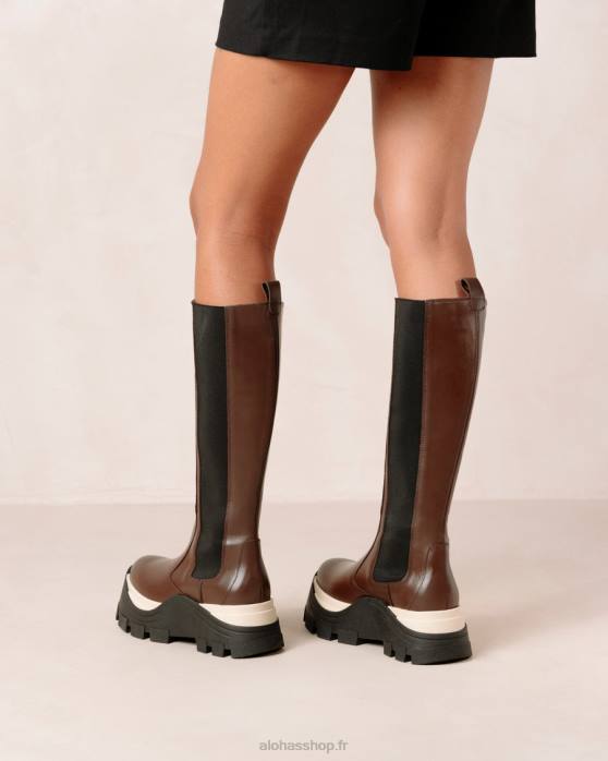 femmes échecs café marron P64N548 Alohas roxie chess - bottes en cuir marron