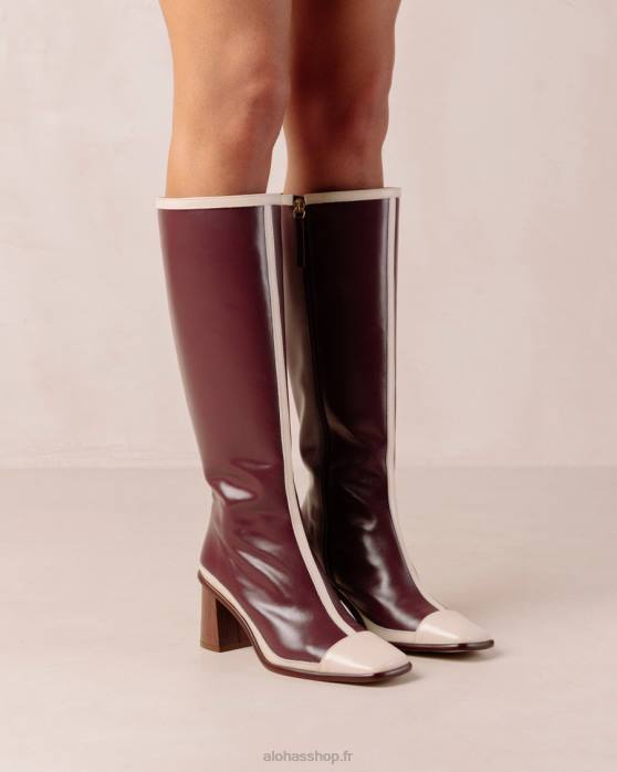 femmes crème bordeaux foncé/crème bordeaux vin bicolore rétro P64N351 Alohas east retro - bottines en cuir blanc et rouge