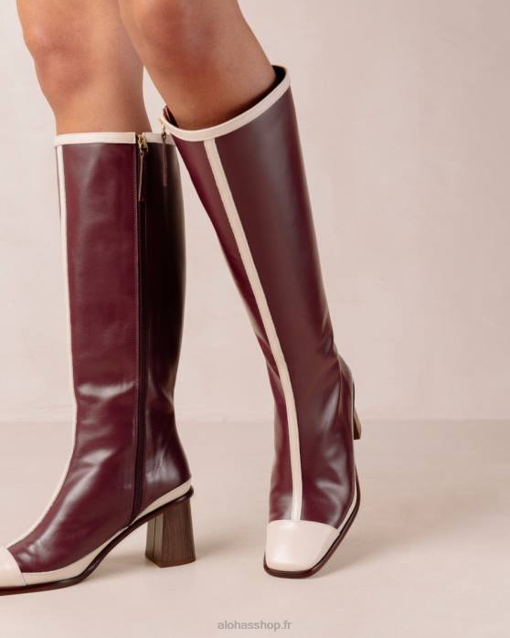 femmes crème bordeaux foncé/crème bordeaux vin bicolore rétro P64N351 Alohas east retro - bottines en cuir blanc et rouge