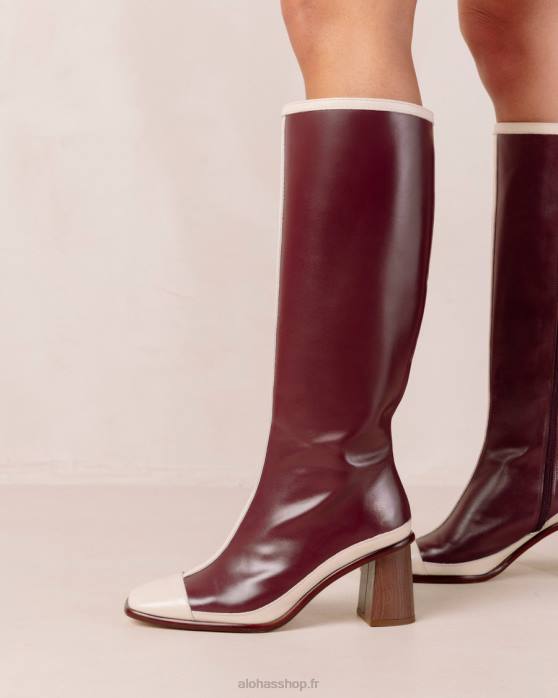 femmes crème bordeaux foncé/crème bordeaux vin bicolore rétro P64N351 Alohas east retro - bottines en cuir blanc et rouge