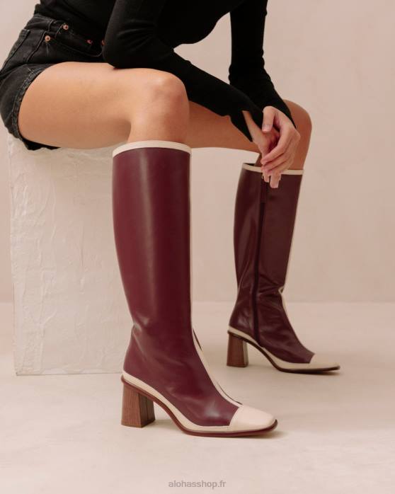 femmes crème bordeaux foncé/crème bordeaux vin bicolore rétro P64N351 Alohas east retro - bottines en cuir blanc et rouge
