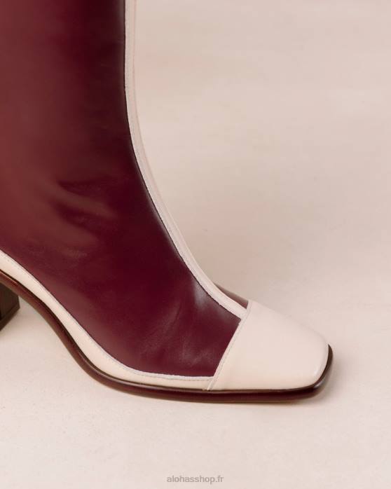 femmes crème bordeaux foncé/crème bordeaux vin bicolore rétro P64N351 Alohas east retro - bottines en cuir blanc et rouge