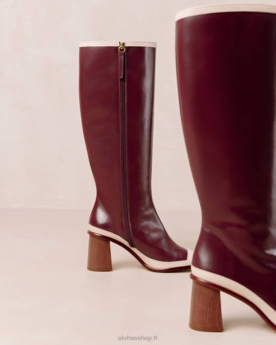 femmes crème bordeaux foncé/crème bordeaux vin bicolore rétro P64N351 Alohas east retro - bottines en cuir blanc et rouge