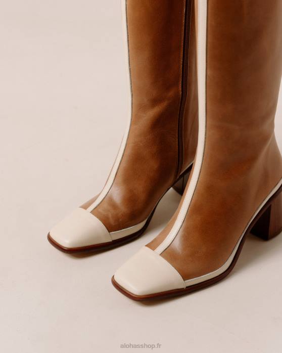 femmes crème de chameau P64N352 Alohas east retro - bottes en cuir blanc et marron