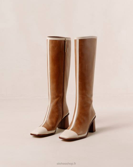 femmes crème de chameau P64N352 Alohas east retro - bottes en cuir blanc et marron