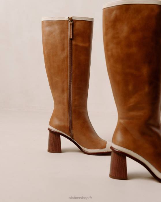 femmes crème de chameau P64N352 Alohas east retro - bottes en cuir blanc et marron