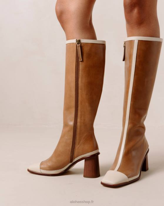 femmes crème de chameau P64N352 Alohas east retro - bottes en cuir blanc et marron