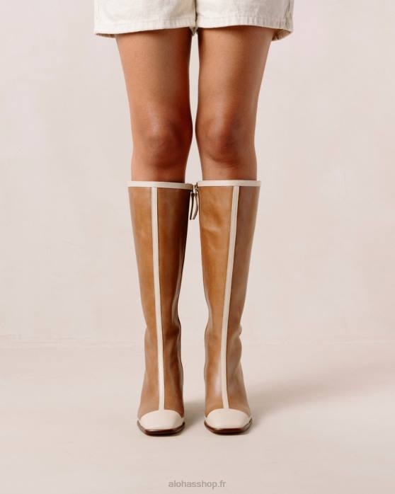 femmes crème de chameau P64N352 Alohas east retro - bottes en cuir blanc et marron