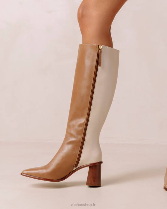 femmes crème de chameau P64N35 Alohas east - bottes en cuir blanc et marron