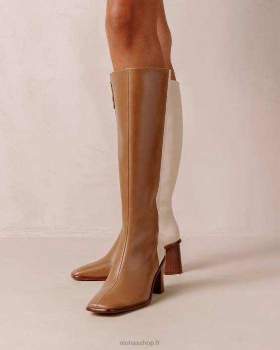 femmes crème de chameau P64N35 Alohas east - bottes en cuir blanc et marron