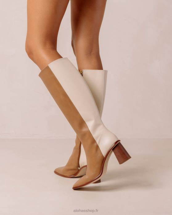 femmes crème de chameau P64N35 Alohas east - bottes en cuir blanc et marron