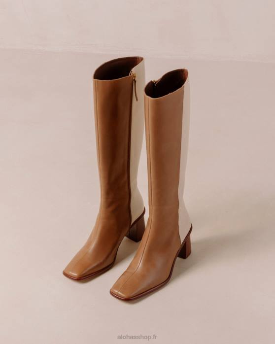 femmes crème de chameau P64N35 Alohas east - bottes en cuir blanc et marron