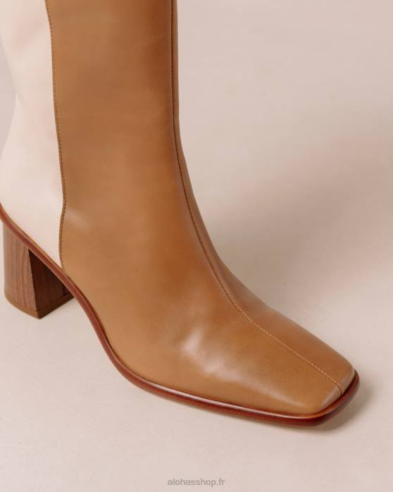 femmes crème de chameau P64N35 Alohas east - bottes en cuir blanc et marron