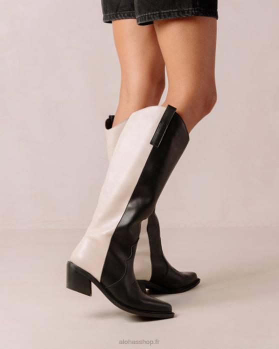 femmes crème noire P64N251 Alohas monture - bottes en cuir noir et blanc