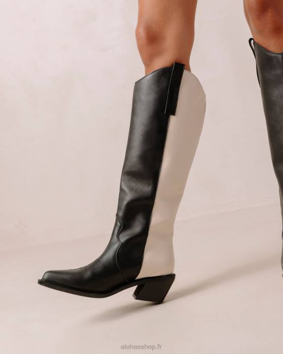 femmes crème noire P64N251 Alohas monture - bottes en cuir noir et blanc
