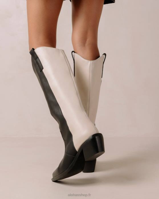femmes crème noire P64N251 Alohas monture - bottes en cuir noir et blanc