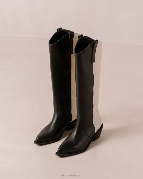 femmes crème noire P64N251 Alohas monture - bottes en cuir noir et blanc
