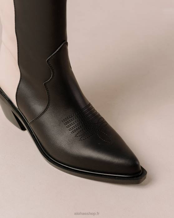 femmes crème noire P64N251 Alohas monture - bottes en cuir noir et blanc