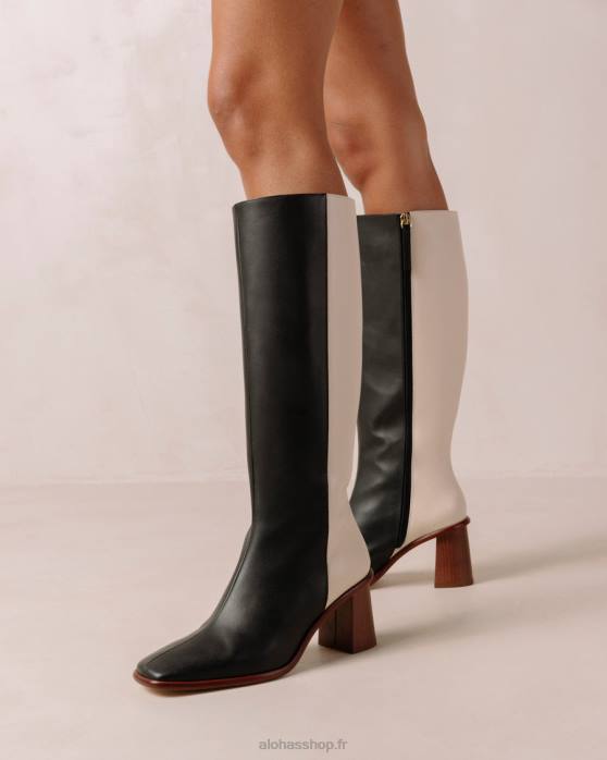 femmes crème noire P64N37 Alohas est - bottes noires et blanches