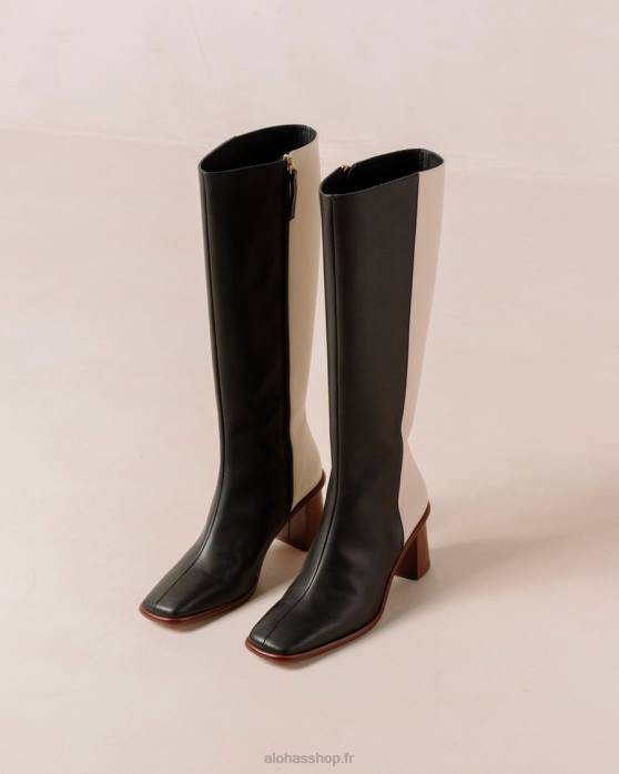 femmes crème noire P64N37 Alohas est - bottes noires et blanches