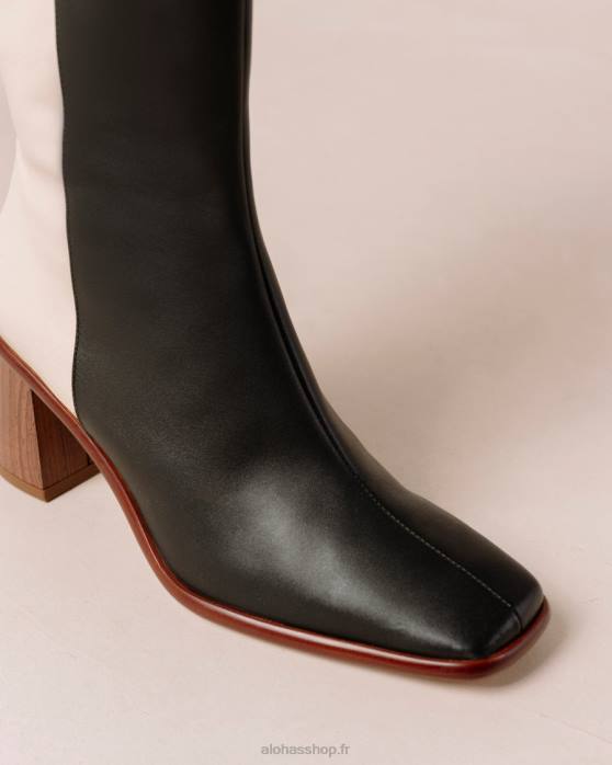 femmes crème noire P64N37 Alohas est - bottes noires et blanches