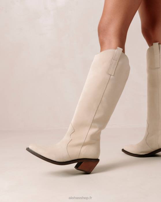 femmes crème suède P64N253 Alohas monture - bottes en daim blanc