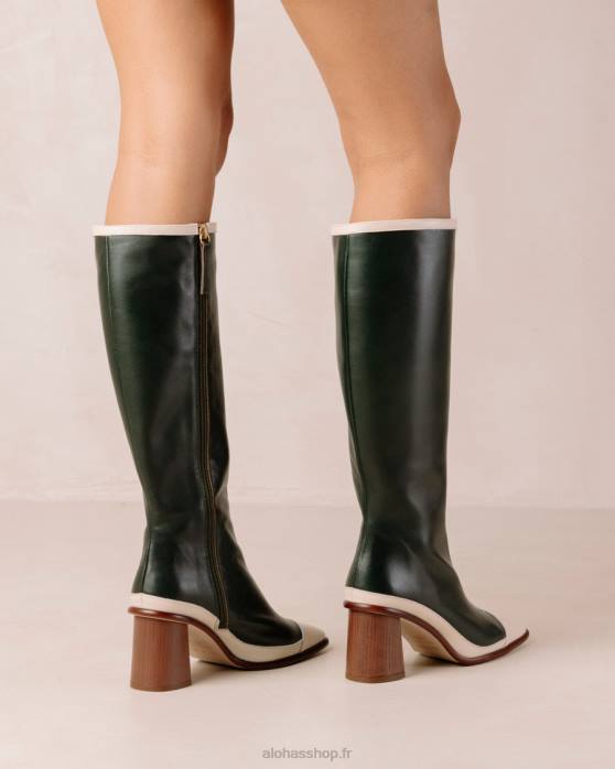 femmes crème vert jade P64N350 Alohas east retro - bottines en cuir blanc et vert