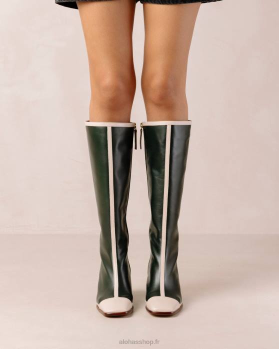femmes crème vert jade P64N350 Alohas east retro - bottines en cuir blanc et vert
