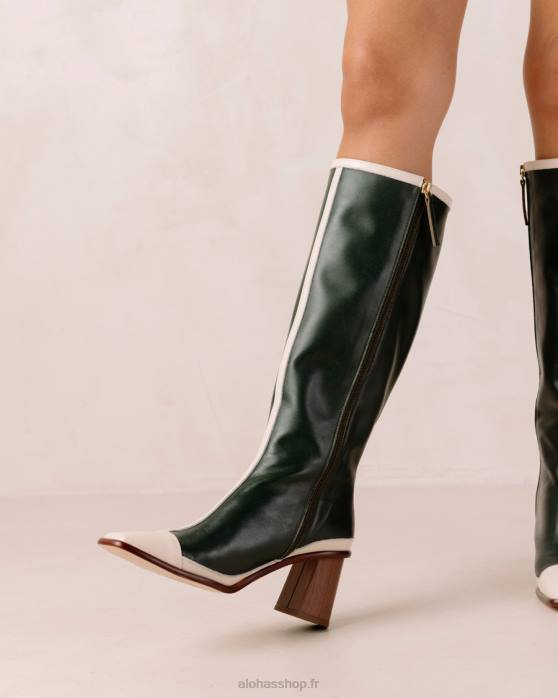 femmes crème vert jade P64N350 Alohas east retro - bottines en cuir blanc et vert