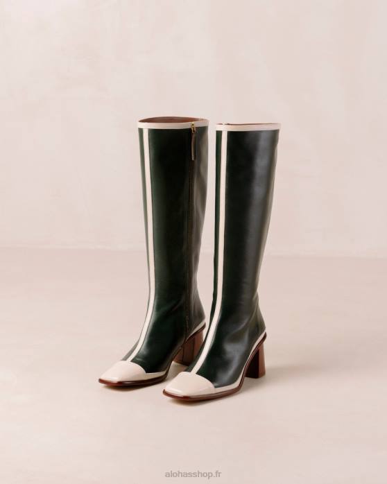 femmes crème vert jade P64N350 Alohas east retro - bottines en cuir blanc et vert